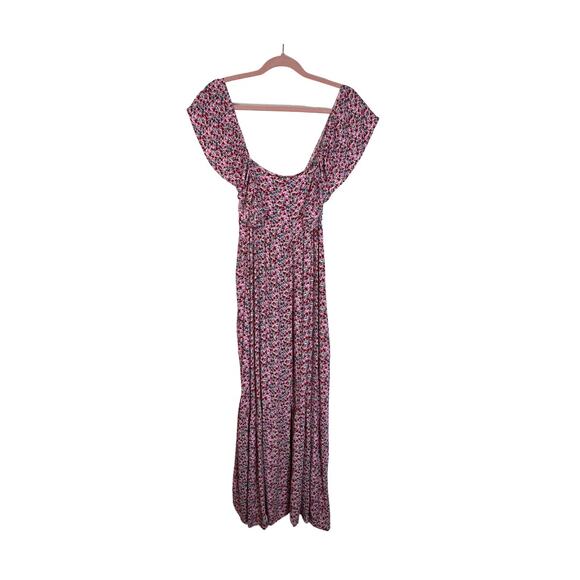 Zara Pink & Red Floral Print Ruffle Strap Maxi Side Zipper Tiered Long Dress XS - Picture 1 of 11